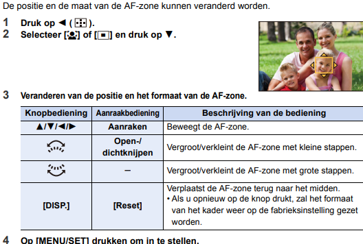 panasonic AF zone kiezen
