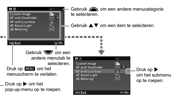 sony snelmenu